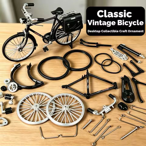 7 Inch Retro Vintage Bicycle Assembly Model Kit, Alloy Metal DIY Handmade Building Craft Ornament, C
