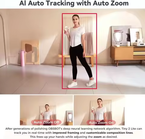 OBSBOT Tiny 2 Lite PTZ 4K Webcam 1080p@60fps HDR With AI Tracking Privacy Cover Microphone 1/2 Senso