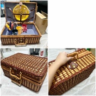 Rattan Picnic Basket Set Suitcase Type