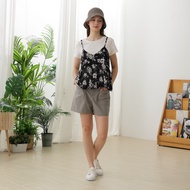 [CUMAR] Washed Imitation Denim Stretch Shorts Blue Green Gray