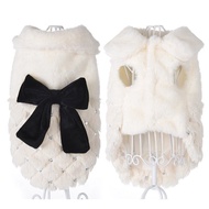 Winter Fashion Pet Dog Clothes Elegant White Puppy Pet Cat Coat Jackets Fur Bow Knot Chi 1IAR