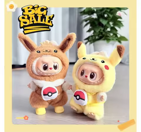Labubu Clothes Pokemon Pikachu Set Role-playing Costume, Animated Characters, Labubu Accessories (No
