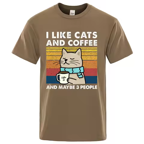 I Like Cats Coffee And Maybe 3 People T-Shirt Men Summer All-Match T-Shirts O-Neck Casual Short Slee