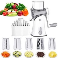 5 合 1 旋轉蔬菜切碎機 - 曼陀林多功能切菜起司刨絲器，附五組刀片，輕鬆切蔬菜而不傷手，適用於馬鈴薯、食物、洋蔥、水果、沙拉等。