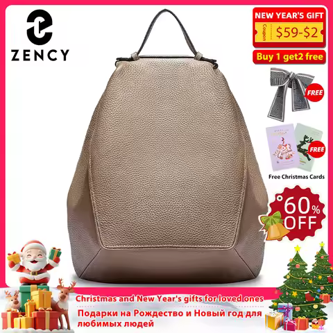 Zency Women Stylish Classic Backpack Khaki Genuine Leather Knapsack Satchel Purse Roomy with Pockets