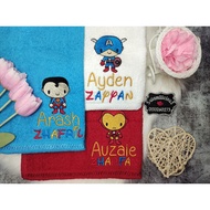 💝 Towel Sulam Nama Baby High Quality 💝 Superhero Tuala Mandi Budak Taska Towel Baby Towel Cotton Tuala Taska Tadika