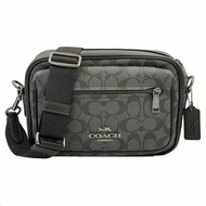 【全新】COACH 前拉鍊男中性款斜背相機包(黑灰)