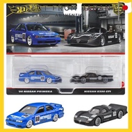 Hot Wheels Premium 2-Pack Nissan R390 GT1 / '94 Nissan Primera Vehicle Toy Diecast Car (Ages 3+) Blu