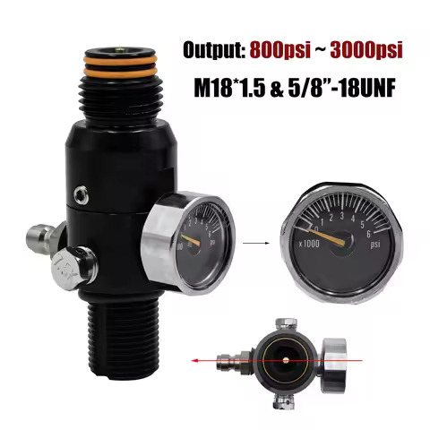HPA 4500psi Cylinder Air Tank Regulator Valve Output 800psi to 3000psi Threads M18*1.5 or 5/8-18UNF 