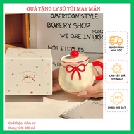 Ceramic cup with lucky bag-shaped lid, capacity 380ml with box, suitable as a very chill gift