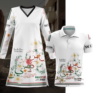 Baju Muslimah Labuh Couple Set Jersey MCC Lifestyle X MyCare Palestine FAMILY SET White Jersi Muslim
