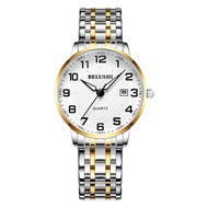 Luminous Elderly Couple Watch Large Number Crystal Analog Waterproof Stainless Steel Band