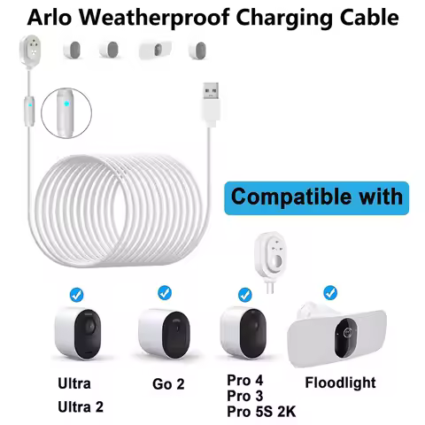 32.8 ft/10m Weatherproof Outdoor Charging Cable for Arlo Pro 5S 2K, Pro 4, Pro 3, Floodlight, Ultra 