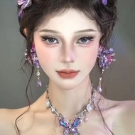 Silver Needle Light Luxury Style Inlaid Diamond Color-Block Flower Water Drop Earrings Fashionable U