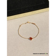 【Best quality】Vca 18k rose gold mini Clover carnelite Bracelet Women simple fashion Age Reduction br