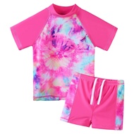 Kids Two Pieces Swimsuit UPF 50+ UV Sun Protective Swimwear Short Sleeve Rashguard Beach Wear Children Bathing Suit Swimsuits