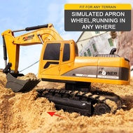 1/24 RC Excavator RC Car Construction Tractor Metal Shovel Kids Toy with Lights & Sounds (Yellow)