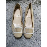 Dark Beige Decorative Buckle Heels