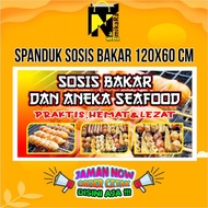 Spanduk banner Aneka sosis bakar dan seafood bakar terbaru custom ukuran 120x60 cm / bisa cod