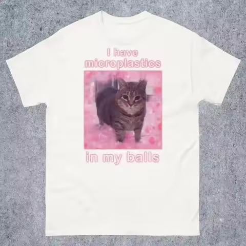 I Have Microplastics in My Balls Funny Cat Meme T-shirt Gift for Women Ironic Cats Shirt Stupid Sill