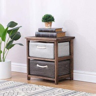Simple Wooden Bedside Table Small Bedroom Drawer Style Cabinet Living Room Wicker Storage Organizer 