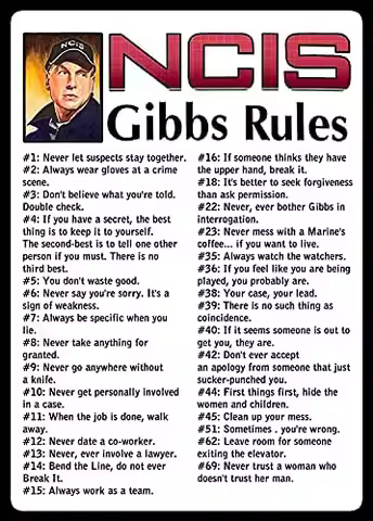 NCIS Gibbs Rules 69 Rules Aluminum Metal Sign for Home Coffee Wall Decor