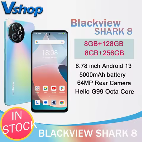 Blackview SHARK 8 Smartphone 8GB+128GB 8GB+256GB 6.78'' 2.4K Display 64MP Camera Android 13 5000mAh 