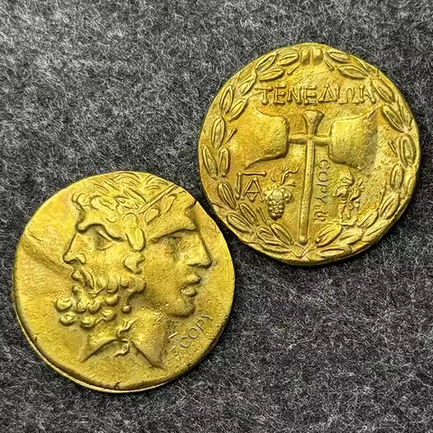 Double sided Yanus Zeus and Hera gold Greek coin, 4 drachma double-sided axe creative home decoratio