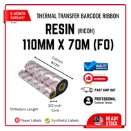 Resin Ribbon 110mm x 70M (FO) Ricoh RC Barcode Ribbon Thermal Transfer Compatible Zebra GX430T GT800