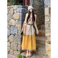 Bohemian Fringe Sling Dress - Casual Vacation Outfit with Matching Top