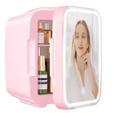 Mini Skincare Fridge for Bedroom with Dimmable LED Mirror 4L Portable Cooler Warmer for Makeup Cosme