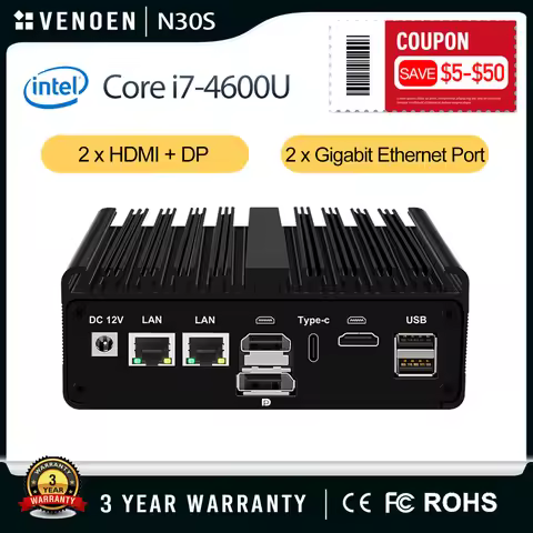 Fanless Industrial Mini PC Intel i7-4600U Windows 7 Dual LAN HDMI DP M.2 NVME Tiny Host COM Rugged C