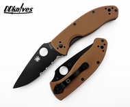 มีดพับ Spyderco Tenacious Folding Knife Black Combo Blade, Brown G10 Handles (C122GPSBBN)