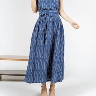 帶彈力的舒適棉裙 - 藍色圖案