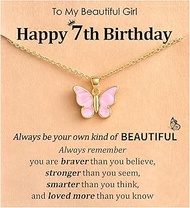 Happy 6 7 8 9 10 Year Old Girl Birthday Gift, Adjustable Butterfly Necklace Gifts Jewelry with Meani