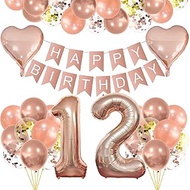 Rose Gold Balloons 12th Birthday Decoration Set,Balloons Birthday Decoration 12 Years Child,Rose Gol