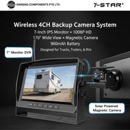 7-STAR* Wireless 4CH 7 Inch IPS Monitor with 1080P Solar Magnetic Backup Camera, 9600mAh Battery,Tru