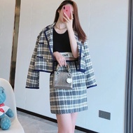 [High Quality] SHome Spring and Autumn New Tweed Plaid Blazer Women's Short Chanel's Style Skirtins