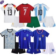 【Ready Stock】Kids Football Jersey Set 2024 EURO Cup Messi Mbappe Ronaldo National Team France German