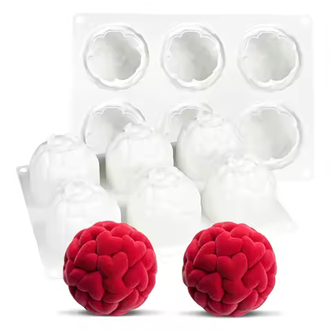 6 Cavity Love Ball Mousse Silicone Mold 3D Dessert Chocolate Egg Tart Mould Flower Basket Weaving Te