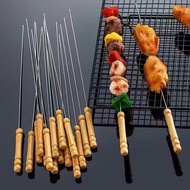 Stainless steel BBQ skewer with wooden handle, thick anti-scald design, BBQ skewer, round BBQ needle