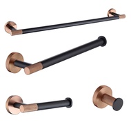 [HOT HEZKKKZQWE 640] Stainless Steel 4-PCS Rose Gold Black Wall Mounted Single Bar Towel Rack Towel Bar Bath Towel Coat Hook Toilet Paper Holder