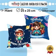 Kenwustore Animated Birthday Pillow for Boys 25x25 cm - Birthday Gift for Boys - Birthday Gift - Bir