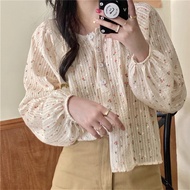 Korean Style Women Ladies Loose Floral Lantern Long Sleeve Shirt Blouse Baju Baju Wanita Lengan Panj