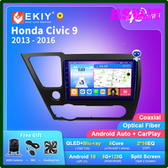 Ekiy T7 Android 10 วิทยุติดรถยนต์สําหรับ Honda Civic 9 2013 - 2016 Qled เครื่องเล่นวิดีโอมัลติมีเดียนําทาง GPS No 2Din 4G Tape Recorder