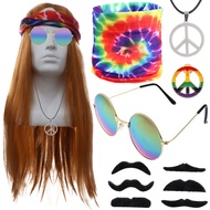 Salime 11Pcs Hippie Costume Accessory Peace Sign Necklace Glasses Headbands Wig 60s 70s