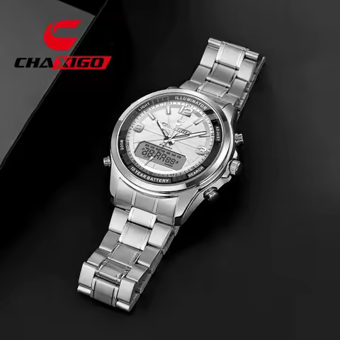 CHAXIGO Men's Fashion Stainless Steel Strap Watch with Analog/Digital Display, 30m Water Resistance,
