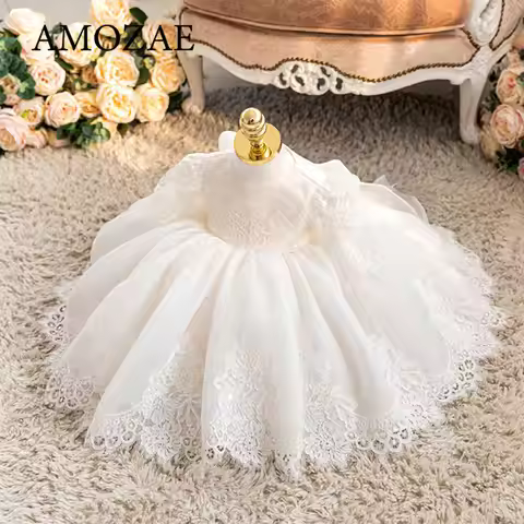 Cute Girls Children Party Lush Princess Lace Tulle Dresses Toddler 1st Birthday Banquet Stylish Kids