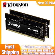 【จัดส่งฟรี】Kingston Fury DDR4 RAM 16GB 8GB 4GB 2400/2666/3200MHz Impact SODIMM 1.2Vแล็ปท็อปสำหรับ 26