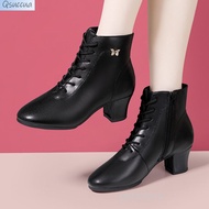 Qsuccua Adult Ladies Square Ballroom Dance High-top Mid-heel Soft-soled Short Boots Dance Shoes